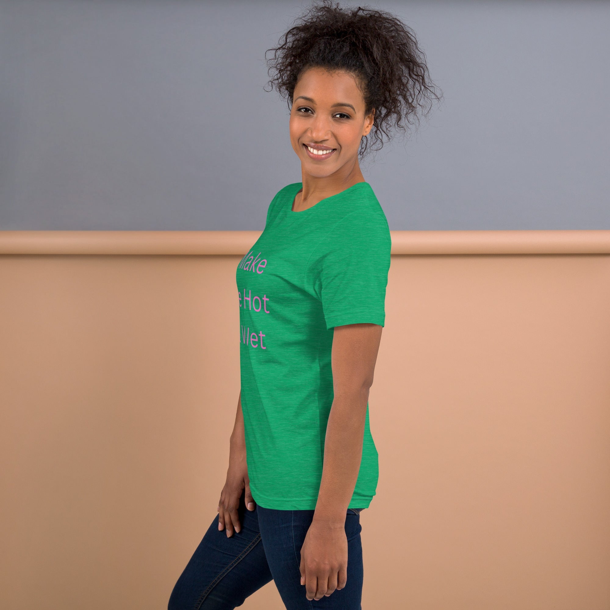 Hot & Wet T-Shirt in Heather Kelly, left side view