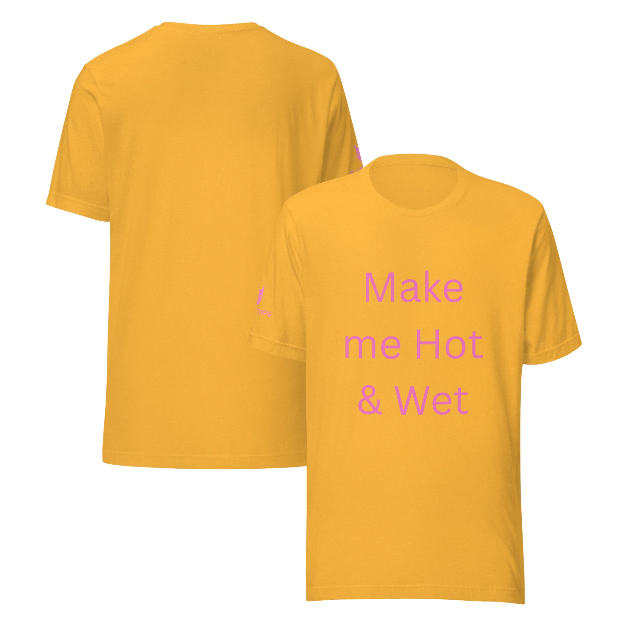 Hot & Wet T-Shirt in Heather Yellow Gold, front and back view